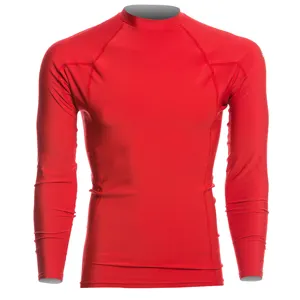 Customized Design Men Red Colour Fitness Wear Compression Shirts For Sale Men Long Sleeves Rashguards With Crew Neck