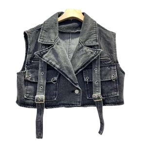 <b>Women</b> Double Pockets Denim Vest Jacket Turn Down Collar <b>Jeans</b> Sleeveless Coat Cowboy Tanks Cardigan <b>Women</b> Denim Tops - Product Image 3
