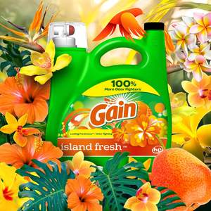 Detergente Líquido para Ropa Gain + Aroma Boost, Aroma Island Fresh, 107 Cargas, 154 fl oz, Compatible con Lavadoras HE - Product Image 1