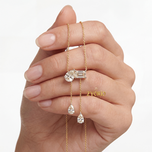 Collar con Colgante de Diamante Cultivado en Laboratorio con Corte Pera y Esmeralda, Plata de Ley 925, Collar de Diseño Toi Et Moi para Mujer, Lujoso - Product Image 1