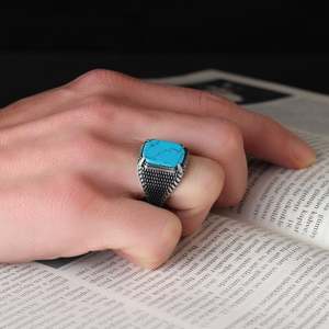 Azuris Turkish 925 Sterling Silver Men's <b>Ring</b> Fine Ottoman Style Jewelry Natural Stone Black VALKH1368 - Product Image 1