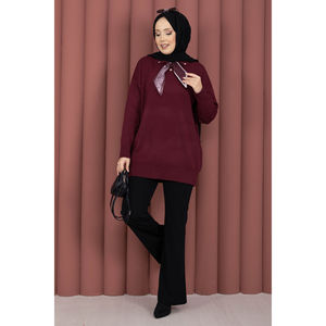 Ensemble de pull en tricot à col polo pour femme avec bordure Kazak - Product Image 3