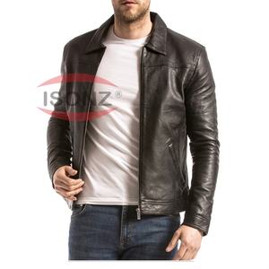 Veste en cuir décontractée pour homme, de qualité supérieure, noire, coupe-vent, pour l'hiver, par ISONZ - Product Image 1
