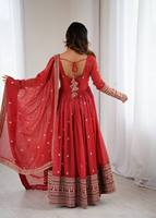 Conjunto de Vestido y Dupatta para Mujer, Premium, Puro, Crujiente, Sólido, Hasta el Tobillo, Sin Arrugas, de Secado Rápido, Elástico, Reversible, para Fiesta o Boda