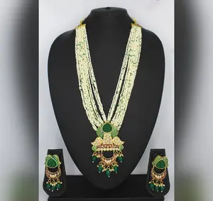 Jewellery set best quality Kundan stone small beads work Indian traditional imitation necklace set earrings fashion necklace