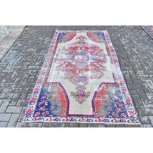 Turkish Area Rug 4.4x8.2 ft, <b>Red</b> Blue Ombr Rug <b>Wool</b> - Product Image 1