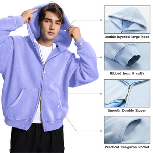 100% coton polaire sweats à capuche à manches longues décontracté coupe ample Streetwear mode fermeture éclair sweat à capuche pour hommes et femmes - Product Image 4