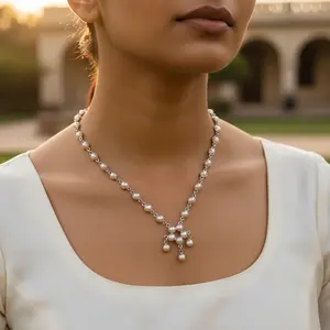 Collar de Perlas Plateadas para Mujer, Joyería de Moda, Regalo, Elegantes Collares de Perlas - Product Image 2