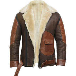 <b>Men's</b> Shearling Brown <b>Jacket</b> Custom <b>Men's</b> B3 Shearling <b>Leather</b> Aviator <b>Jacket</b> Warm Winter Bomber Flight Coat Made In Pakistan - Product Image 1