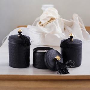 ชุดโหลเทียนเคลือบผงเหล็กสีดำพร้อมฝาปิดสำหรับตกแต่งบ้าน3ชิ้น - Product Image 1