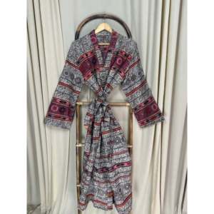 Bata Kimono de Lana de Yak para Mujer, Cálida y Acogedora para Invierno, con Rayas Beige, Cárdigan, Abrigo de Casa con Bolsillos Originales, Ropa de Estar Romántica - Product Image 4