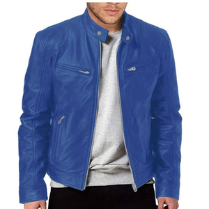 Chaqueta de cuero para hombre, abrigo de cuero estilo punk con cuello levantado - Product Image 2