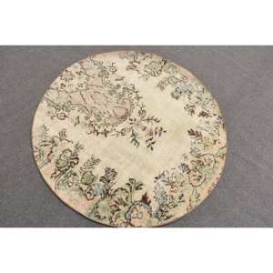 Antiguo Beige verde 4,3X4,3 pies de lana turco Vintage alfombra grande Aubusson diseño para adolescentes sala de estar látex Patchwork - Product Image 4