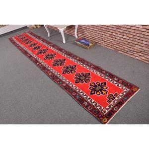 Vintage <b>Runner</b> Rug, 2.5x13.8 ft Turkish Rug, <b>Red</b> Ikat Wool Rug - Product Image 2