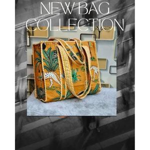 Sac fourre-tout écologique fait main, imprimé au bloc et brodé, léger, lavable, réutilisable pour un usage quotidien, doublure en coton - Product Image 1