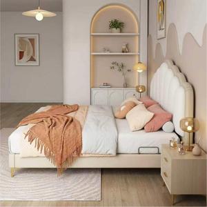Base de Cama Queen Size Tapizada con Diseño Ondulado Estilo Francés, Estructura de Madera Sólida y Láminas de Pino Silenciosas, Venta al Por Mayor - Product Image 5