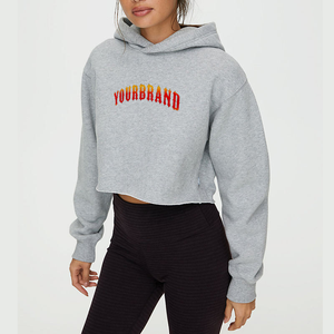 Women Custom Logo Front 3D <b>Foam</b> Print Crop Oversized Hoodies Knitted Cotton Terry High Quality Heavyweight Lined Full Sleeve - Product Image 4
