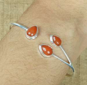 925 argent Sterling naturel excellente qualité rouge cornaline pierre précieuse à la main concepteur réglable bracelet pour les femmes personnaliser - Product Image 1
