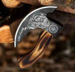 Cuchillo para Pizza Artesanal al por Mayor, Cortador de Pizza Tipo Hacha para Exteriores, Hacha de Cocina con Mango de Madera para Acampar, Hacha con Funda de Cuero - Product Image 3