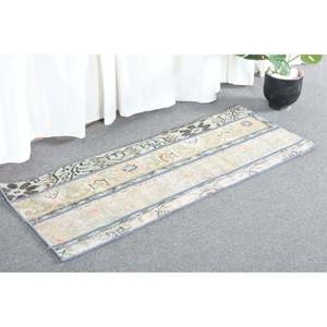 Vintage 1.5 X 3.9ft Turkish <b>Rug</b> Green <b>Blue</b> Patchwork Design Wool Seagrass Latex Rectangular <b>Large</b> Area for Hallway Room Decor - Product Image 4