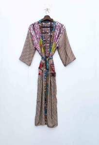 Bata de Baño Kimono de Seda con Parches Vintage para Mujer, Bata de Maternidad con Cuello en V, Cordón Ajustable, Larga, Ropa de Playa, Regalos para Damas de Honor - Product Image 3