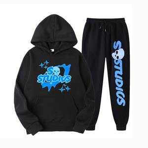 Buena calidad 100% algodón Puff estampado ácido lavado sudaderas con capucha Unisex pantalones de chándal trajes de chándal Sudadera con capucha y conjunto de Jogger - Product Image 2