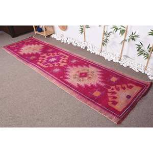Tapis en Laine Rose Vintage de 2.9X10 Pieds, Design Traditionnel en Patchwork, Fait à la Main, Couloir Rectangle de Grande Surface pour Adolescent, Latex pour Chambre - Product Image 1