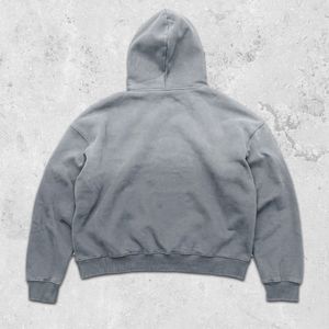 Sweat-shirt oversize streetwear pour homme, effet usé, 350 g/m², 100 % coton, impression en relief personnalisée, coupe classique, fermeture éclair, col en V - Product Image 3