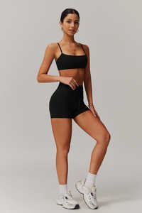 Dernier soutien-gorge de sport Ivanna noir personnalisé encolure carrée bretelles spaghetti respirant et à fort impact soutien-gorge de sport pour femme Gym Fitness - Product Image 3