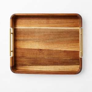 Plateau de rangement et de service en bois massif de qualité supérieure avec poignées découpées, finition lisse, pour cuisine, salle à manger, table basse, décoration intérieure - Product Image 5