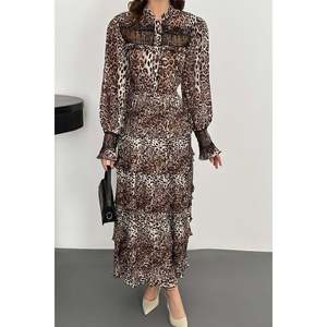 Leopard Print Pleated <b>Elasticated</b> <b>Dress</b> - Leopard - Product Image 5