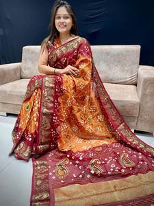 ผ้าไหมงานฝีมือแบบ Bandhej แท้ ทำด้วยงานฝีมือ Bandhej ดั้งเดิม - Product Image 2