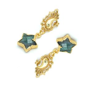 Labradorite Star DROP Dua | ทำด้วยมือเครื่องประดับทองเหลืองชุบทอง18K สำหรับผู้หญิง | การออกแบบงานแต่งงานที่ทันสมัยของชาวอินเดีย | ขายส่ง - Product Image 3