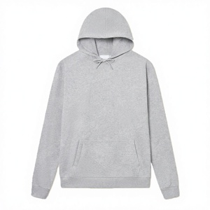 เสื้อฮู้ดผ้าผสมโพลีเอสเตอร์/คอตตอนสีเทาอ่อน ทรงหลวม กระเป๋าจิงโจ้ มีเชือกผูกฮู้ด สไตล์ลำลอง สตรีทแวร์ - Product Image 1