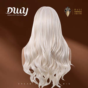 Perruque synthétique Silas C-DWY sans colle, longue, style bouclé blond platine, avec dentelle transparente, 136 Lace Front - Product Image 4