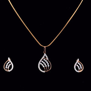 Ensemble de bijoux élégant pour femmes et cadeau personnalisable en gros élégant pendentif en forme de poire en diamant et ensemble de boucles d'oreilles en or rose - Product Image 3