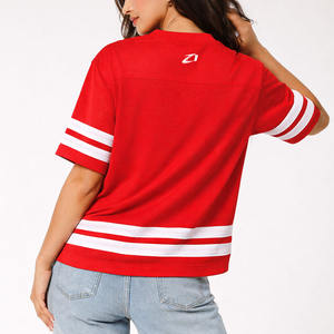 Vente en gros de maillots de football américain unisexes rouges à col en V, manches courtes, t-shirt de sport de haute qualité, 100% polyester, 220g, respirant - Product Image 5