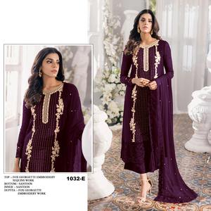 Heavy Faux Georgette con bordado pesado y trabajo de secuencia Traje Salwar pakistaní con Dupatta para exportación Venta de India - Product Image 5