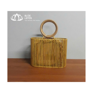 Wholesale Custom Handmade Bamboo <b>Woven</b> <b>Bag</b> Semicircle Outdoor Beach Handbag Fashion Women <b>Bag</b> Made From Blue Lotus Viet Nam - Product Image 3