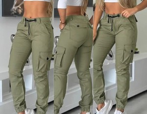 กางเกงขา100% ผ้าคอตตอนหลายกระเป๋าสำหรับผู้หญิงกางเกงขาสั้นทรงสลิมฟิตดีไซน์ทันสมัย - Product Image 1