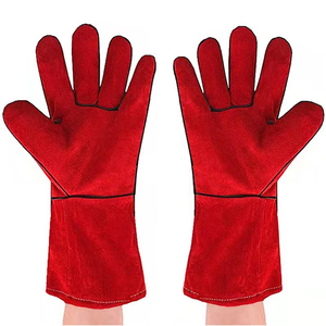 Guante de soldadura ROJO de piel de vaca de alta calidad EN420 Guantes ignífugos Guante con uso interior de algodón para trabajos de jardín y trabajo de soldador, etc. - Product Image 1