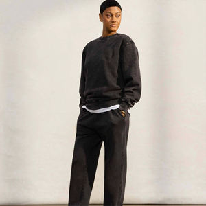 Unisex Vintage Washed Black Cotton Blended <b>Fleece</b> Sweatshirt Custom Oversized Pullover Crewneck Streetwear Casual Winter <b>Jumper</b> - Product Image 2