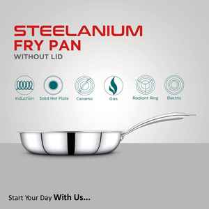 Food Grade Cookware Stainless Steel Riveted Handle Fry Pans without <b>Lid</b> Durable Design Easy Clean Exotic Silver Shining - Product Image 2