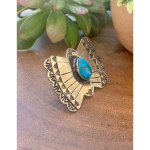 Rick Enriquez Kingman Turquoise & Sterling <b>Silver</b> <b>Statement</b> <b>Ring</b> Bezel Set with Marquise Cut Diamond Size 7.5 Everyday Wear - Product Image 3