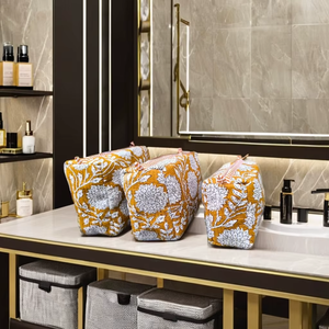 Handmade Vintage <b>Wash</b> Style Indian Boho Quilted Eco-Friendly <b>Large</b> Cosmetic Makeup <b>Bag</b> Block Print Travel Pouch Zipper Case - Product Image 2