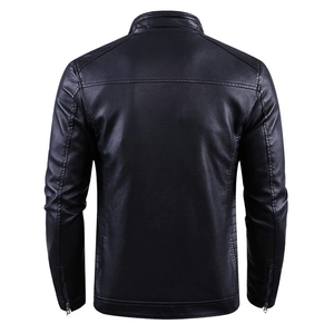 Slim Fit Men's <b>Cafe</b> <b>Racer</b> <b>Leather</b> <b>Jacket</b> Canvas Winter Stand Collar Front Logo Eco-Friendly Waterproof Windproof Quick Dry High - Product Image 2