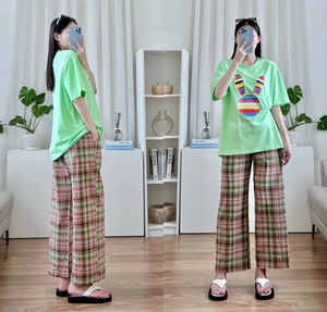 Conjunto De Ropa De Mujer De Algodón Con Motivos De Conejo Combinado Con Pantalones A Cuadros Muchas Opciones De Colores 100 Conjuntos A Precios Preferenciales - Product Image 1