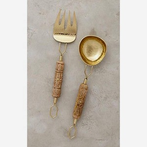 Hot Selling Spoon and Fork Wedding Tableware Wired Round Long Handle Gold Plated Salad Server Metal <b>Utensils</b> <b>Set</b> for Hotel Home - Product Image 4
