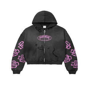 Vente en gros personnalisé 100% coton de luxe pull sans ficelle Boxy poids lourd thermique surdimensionné lettre recadrée brodé printemps - Product Image 2