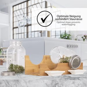 Bandeja de germinación de bambú, kit de tarro de <span class=keywords><strong>semillas</strong></span> de germinación, juego de vidrio, soporte de planta de drenaje, estación de propagación, estante de madera - Product Image 5